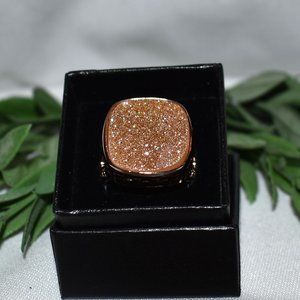 Sun Kissed Drusy Rose Vermeil Ring, Size 10